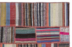 Striped Over Dyed Kilim Patchwork Unique Rug 5'3'' x 7'7'' ft 160 x 230 cm