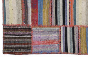 Striped Over Dyed Kilim Patchwork Unique Rug 5'3'' x 7'7'' ft 160 x 230 cm