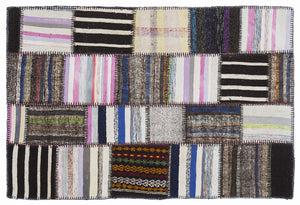Striped Over Dyed Kilim Patchwork Unique Rug 5'3'' x 7'7'' ft 160 x 230 cm