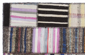 Striped Over Dyed Kilim Patchwork Unique Rug 5'3'' x 7'7'' ft 160 x 230 cm