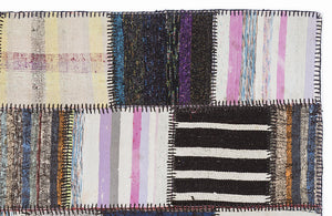 Striped Over Dyed Kilim Patchwork Unique Rug 5'3'' x 7'7'' ft 160 x 230 cm