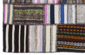 Striped Over Dyed Kilim Patchwork Unique Rug 5'3'' x 7'7'' ft 160 x 230 cm