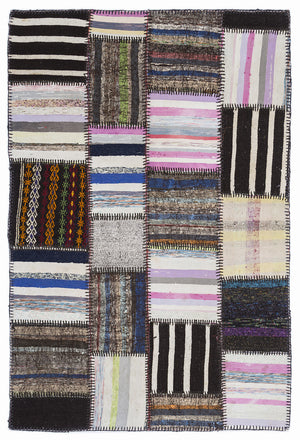 Striped Over Dyed Kilim Patchwork Unique Rug 5'3'' x 7'7'' ft 160 x 230 cm