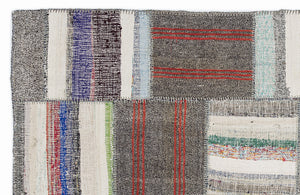 Striped Over Dyed Kilim Patchwork Unique Rug 5'3'' x 7'7'' ft 160 x 230 cm