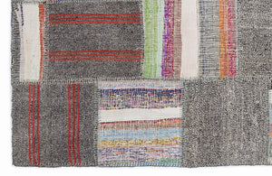 Striped Over Dyed Kilim Patchwork Unique Rug 5'3'' x 7'7'' ft 160 x 230 cm