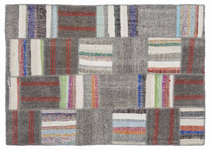 Striped Over Dyed Kilim Patchwork Unique Rug 5'3'' x 7'7'' ft 160 x 230 cm