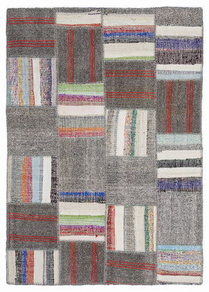 Striped Over Dyed Kilim Patchwork Unique Rug 5'3'' x 7'7'' ft 160 x 230 cm