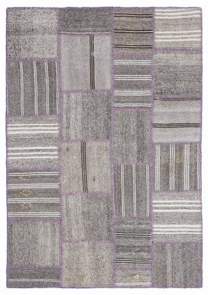 Striped Over Dyed Kilim Patchwork Unique Rug 5'3'' x 7'7'' ft 160 x 230 cm