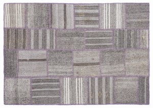 Striped Over Dyed Kilim Patchwork Unique Rug 5'3'' x 7'7'' ft 160 x 230 cm