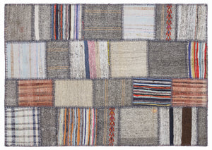 Striped Over Dyed Kilim Patchwork Unique Rug 5'3'' x 7'7'' ft 160 x 230 cm