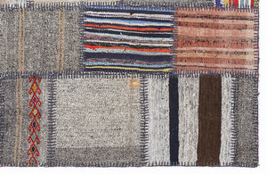 Striped Over Dyed Kilim Patchwork Unique Rug 5'3'' x 7'7'' ft 160 x 230 cm