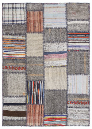 Striped Over Dyed Kilim Patchwork Unique Rug 5'3'' x 7'7'' ft 160 x 230 cm