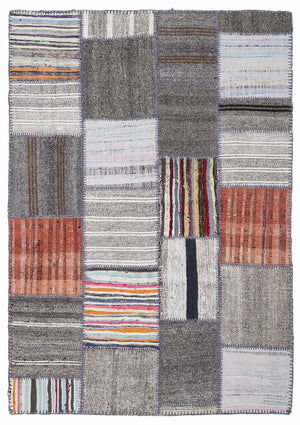 Mixed Over Dyed Kilim Patchwork Unique Rug 5'3'' x 7'7'' ft 160 x 230 cm