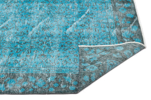 Turquoise  Over Dyed Vintage Rug 5'1'' x 9'7'' ft 155 x 291 cm