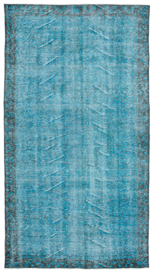 Turquoise  Over Dyed Vintage Rug 5'1'' x 9'7'' ft 155 x 291 cm