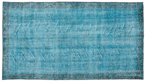 Turquoise  Over Dyed Vintage Rug 5'1'' x 9'7'' ft 155 x 291 cm