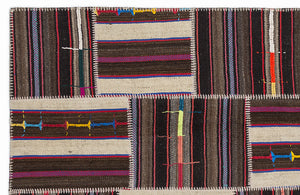 Striped Over Dyed Kilim Patchwork Unique Rug 5'3'' x 7'7'' ft 160 x 230 cm