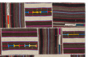 Striped Over Dyed Kilim Patchwork Unique Rug 5'3'' x 7'7'' ft 160 x 230 cm