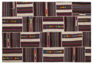 Striped Over Dyed Kilim Patchwork Unique Rug 5'3'' x 7'7'' ft 160 x 230 cm