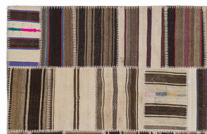 Striped Over Dyed Kilim Patchwork Unique Rug 5'3'' x 7'7'' ft 160 x 230 cm