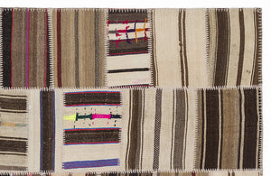 Striped Over Dyed Kilim Patchwork Unique Rug 5'3'' x 7'7'' ft 160 x 230 cm