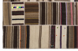 Striped Over Dyed Kilim Patchwork Unique Rug 5'3'' x 7'7'' ft 160 x 230 cm