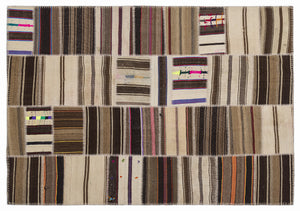 Striped Over Dyed Kilim Patchwork Unique Rug 5'3'' x 7'7'' ft 160 x 230 cm