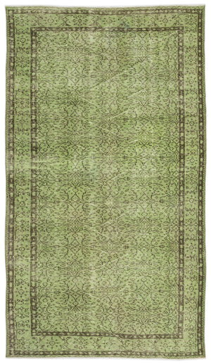 Green Over Dyed Vintage Rug 5'3'' x 9'2'' ft 160 x 280 cm
