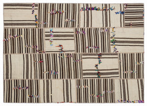 Striped Over Dyed Kilim Patchwork Unique Rug 5'3'' x 7'7'' ft 160 x 230 cm