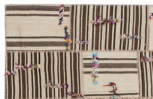 Striped Over Dyed Kilim Patchwork Unique Rug 5'3'' x 7'7'' ft 160 x 230 cm