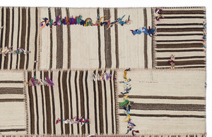Striped Over Dyed Kilim Patchwork Unique Rug 5'3'' x 7'7'' ft 160 x 230 cm