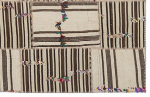 Striped Over Dyed Kilim Patchwork Unique Rug 5'3'' x 7'7'' ft 160 x 230 cm