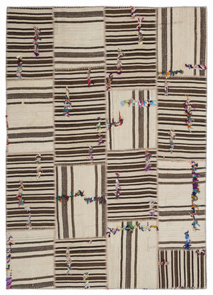 Striped Over Dyed Kilim Patchwork Unique Rug 5'3'' x 7'7'' ft 160 x 230 cm