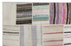 Striped Over Dyed Kilim Patchwork Unique Rug 5'3'' x 7'7'' ft 160 x 230 cm