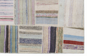 Striped Over Dyed Kilim Patchwork Unique Rug 5'3'' x 7'7'' ft 160 x 230 cm