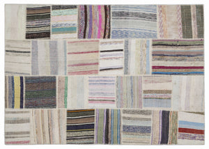 Striped Over Dyed Kilim Patchwork Unique Rug 5'3'' x 7'7'' ft 160 x 230 cm
