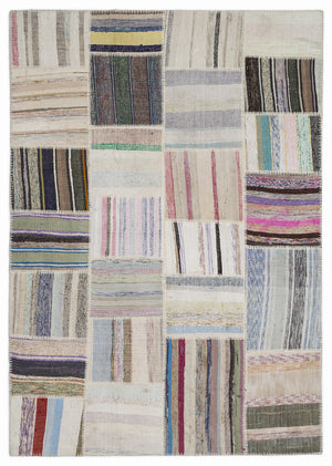Striped Over Dyed Kilim Patchwork Unique Rug 5'3'' x 7'7'' ft 160 x 230 cm