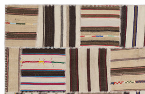 Striped Over Dyed Kilim Patchwork Unique Rug 5'3'' x 7'7'' ft 160 x 230 cm