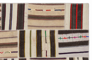Striped Over Dyed Kilim Patchwork Unique Rug 5'3'' x 7'7'' ft 160 x 230 cm