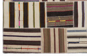 Striped Over Dyed Kilim Patchwork Unique Rug 5'3'' x 7'7'' ft 160 x 230 cm