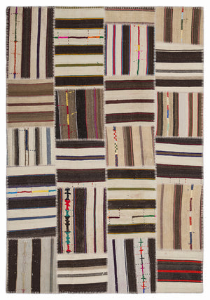 Striped Over Dyed Kilim Patchwork Unique Rug 5'3'' x 7'7'' ft 160 x 230 cm