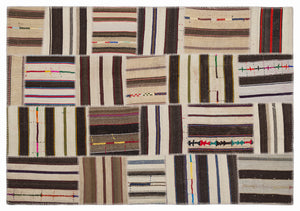 Striped Over Dyed Kilim Patchwork Unique Rug 5'3'' x 7'7'' ft 160 x 230 cm