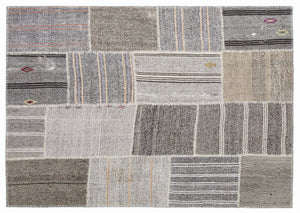 Striped Over Dyed Kilim Patchwork Unique Rug 5'3'' x 7'7'' ft 160 x 230 cm