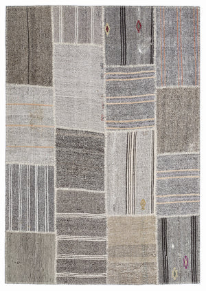 Striped Over Dyed Kilim Patchwork Unique Rug 5'3'' x 7'7'' ft 160 x 230 cm