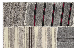 Striped Over Dyed Kilim Patchwork Unique Rug 5'3'' x 7'7'' ft 160 x 230 cm