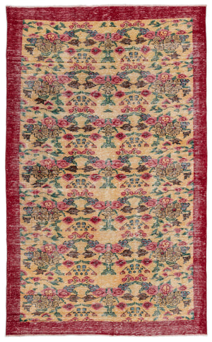 Retro Design Natural Red Floral Vintage Rug 5'5'' x 9'0'' ft 164 x 275 cm