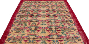 Retro Design Natural Red Floral Vintage Rug 5'5'' x 9'0'' ft 164 x 275 cm