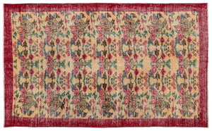 Retro Design Natural Red Floral Vintage Rug 5'5'' x 9'0'' ft 164 x 275 cm