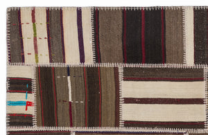 Striped Over Dyed Kilim Patchwork Unique Rug 3'11'' x 5'11'' ft 120 x 180 cm