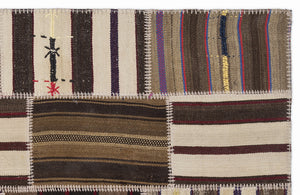 Striped Over Dyed Kilim Patchwork Unique Rug 3'11'' x 5'11'' ft 120 x 180 cm